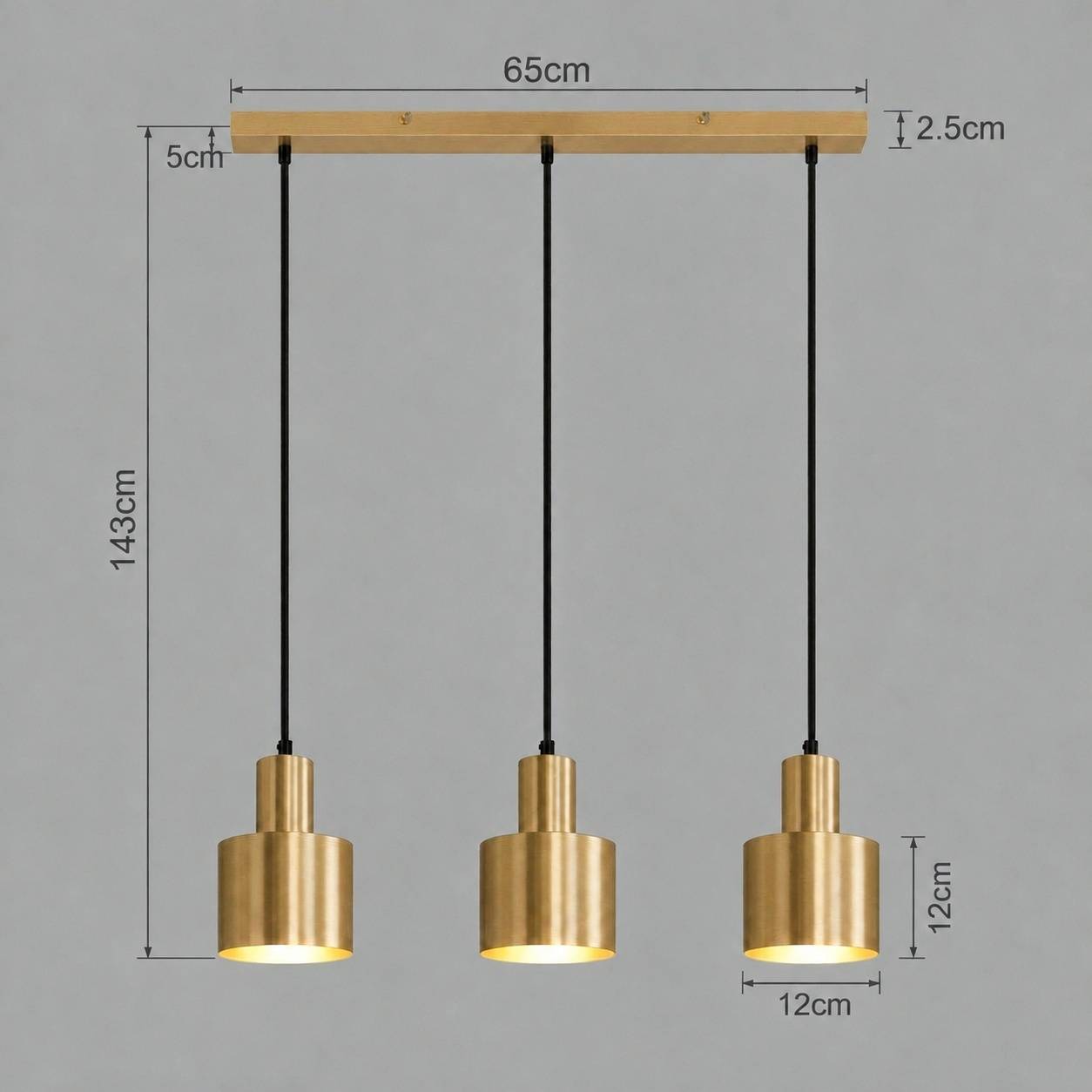 Lustre Moderne Métal Doré 3 Ampoules E27 Pendentif - Image 5
