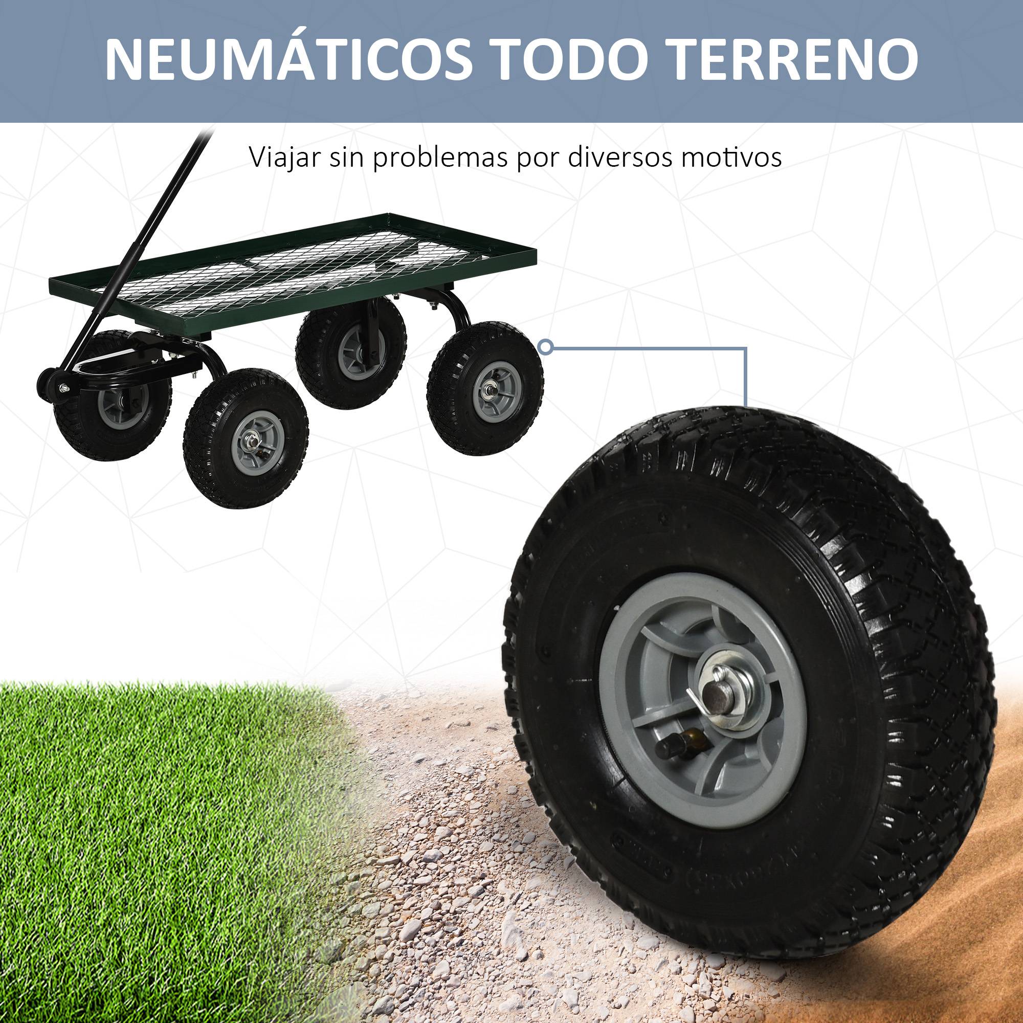 Chariot de transport acier robuste pour jardin extérieur charge 150kg 94x48cm vert - ComfortXL Outdoor Living - Image 7