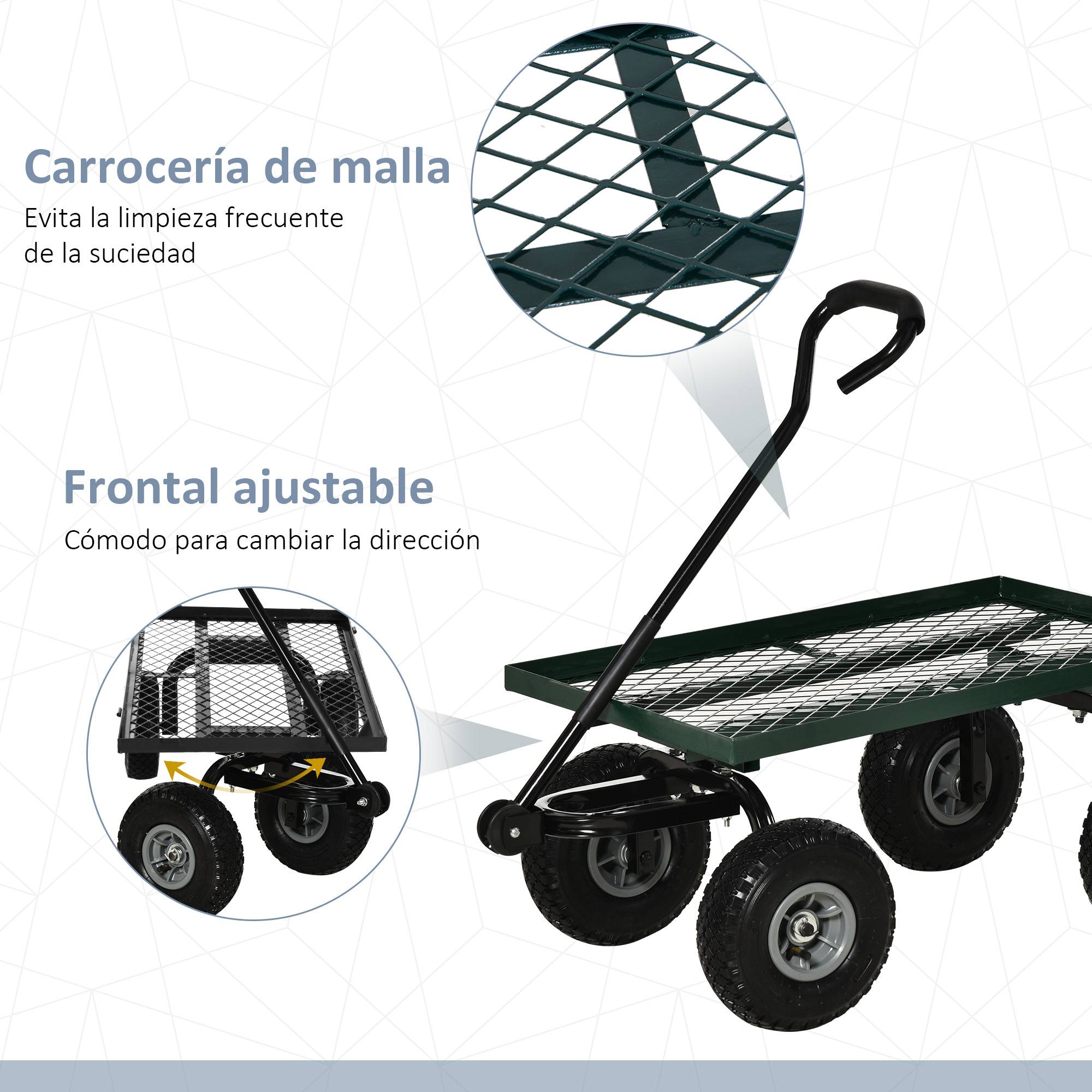Chariot de transport acier robuste pour jardin extérieur charge 150kg 94x48cm vert - ComfortXL Outdoor Living - Image 8
