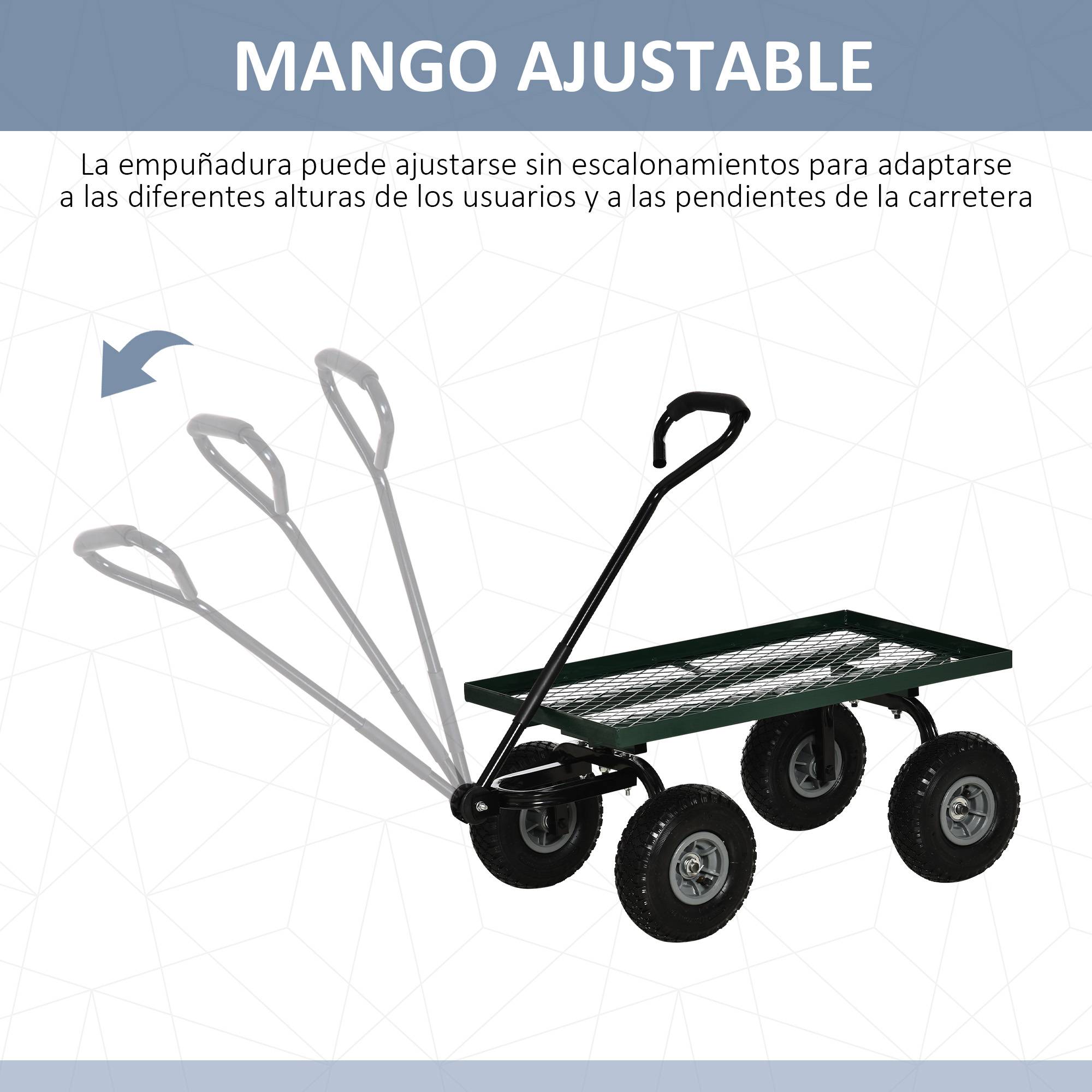 Chariot de transport acier robuste pour jardin extérieur charge 150kg 94x48cm vert - ComfortXL Outdoor Living - Image 6