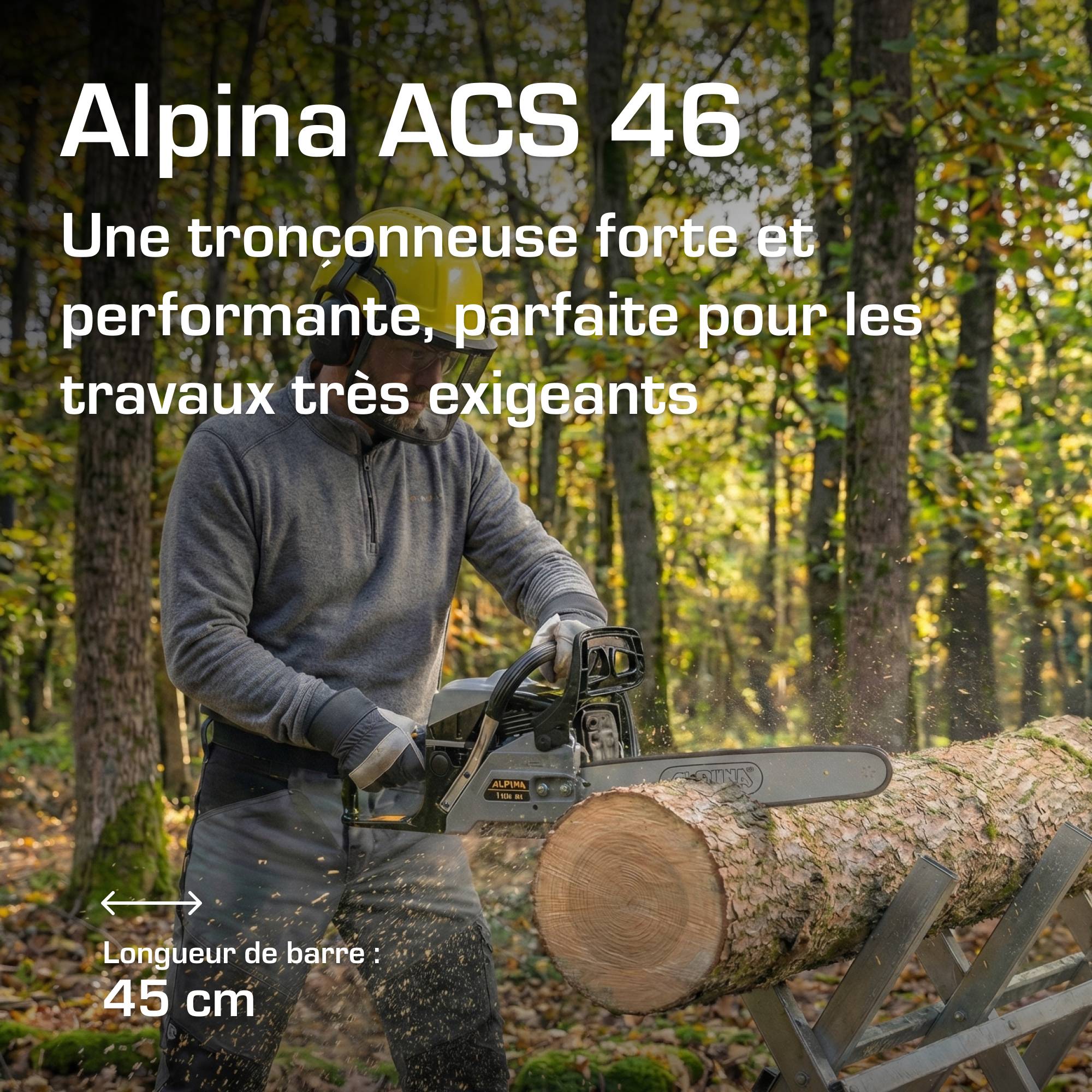Alpina - Tronçonneuse ACS 46 (18"), Moteur à Essence 45cm³ (1,8kW), Guide-chaîne 45cm - ALPINA - Imagen 2