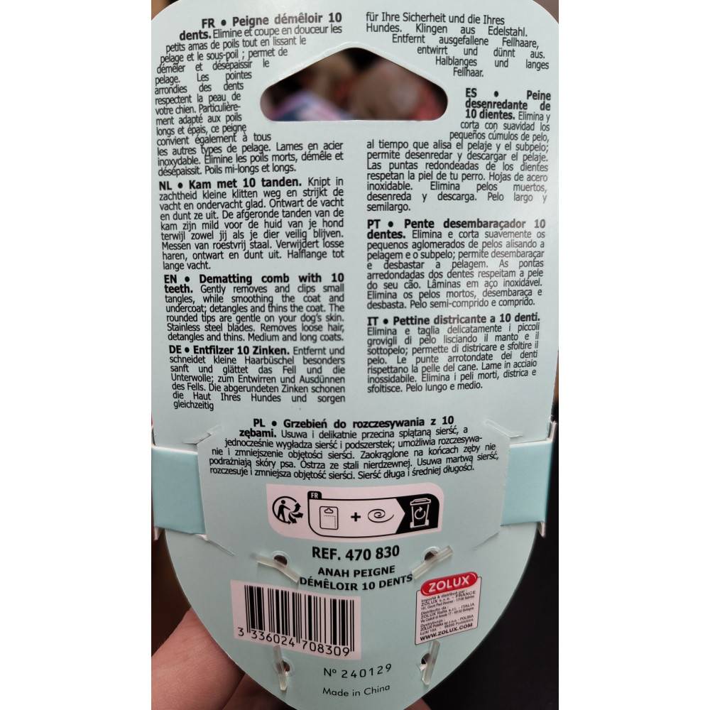 Zolux - Peigne démêloir 18.5 cm, 10 dents pour chien - Imagen 5