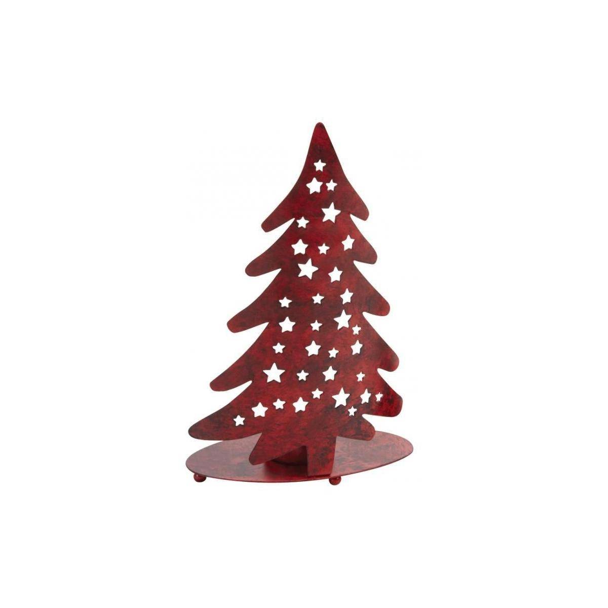 Aubry Gaspard - Photophore Sapin de Noël en métal rouge vieilli – Pour bougie chauffe-plat - Imagen 1
