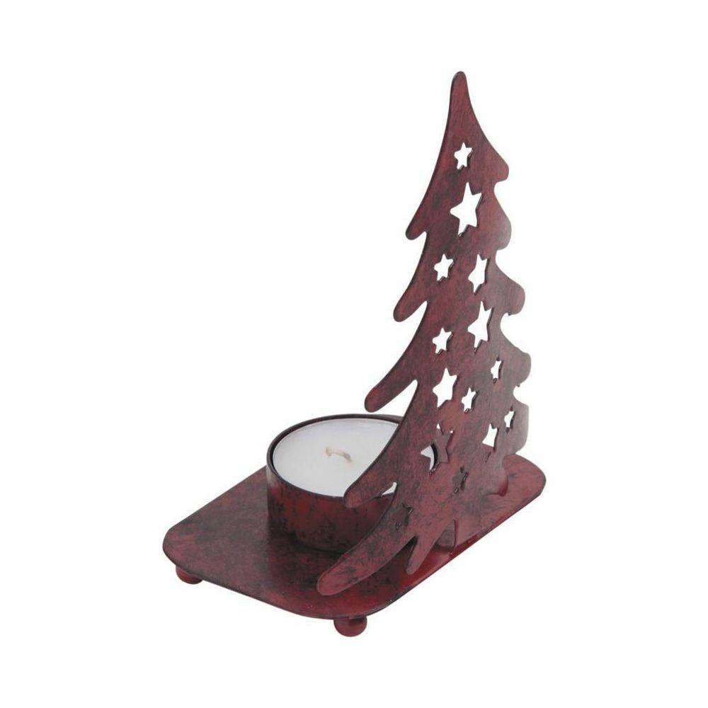 Aubry Gaspard - Photophore Sapin de Noël en métal rouge vieilli – Pour bougie chauffe-plat - Imagen 2