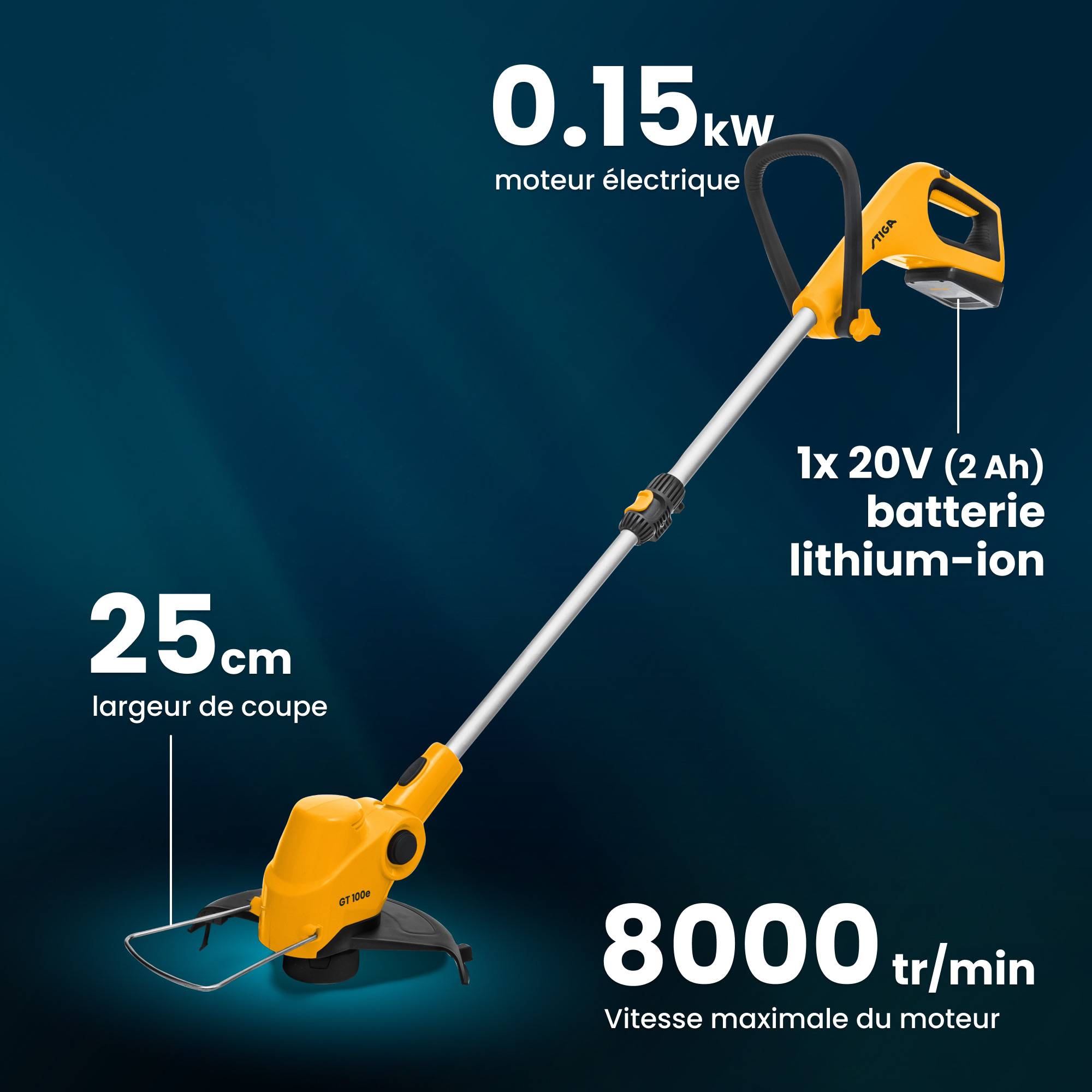 Stiga - Kit coupe-bordures GT 100e, batterie 20V 2Ah, tige télescopique, guidon ergonomique - STIGA - Image 6