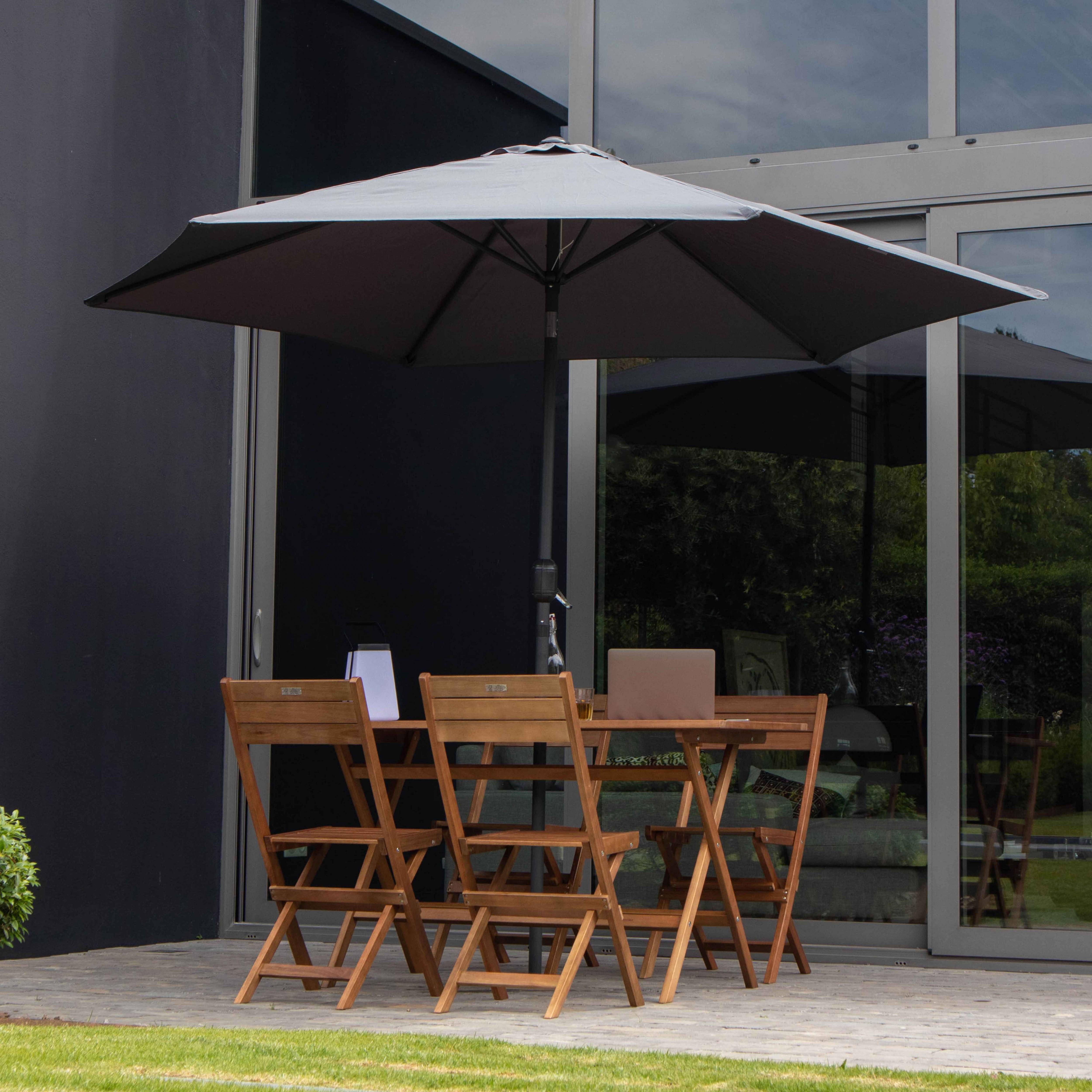 Oviala - Parasol droit inclinable 3m et 4 dalles lestées aluminium gris Matera - Oviala - Imagen 6