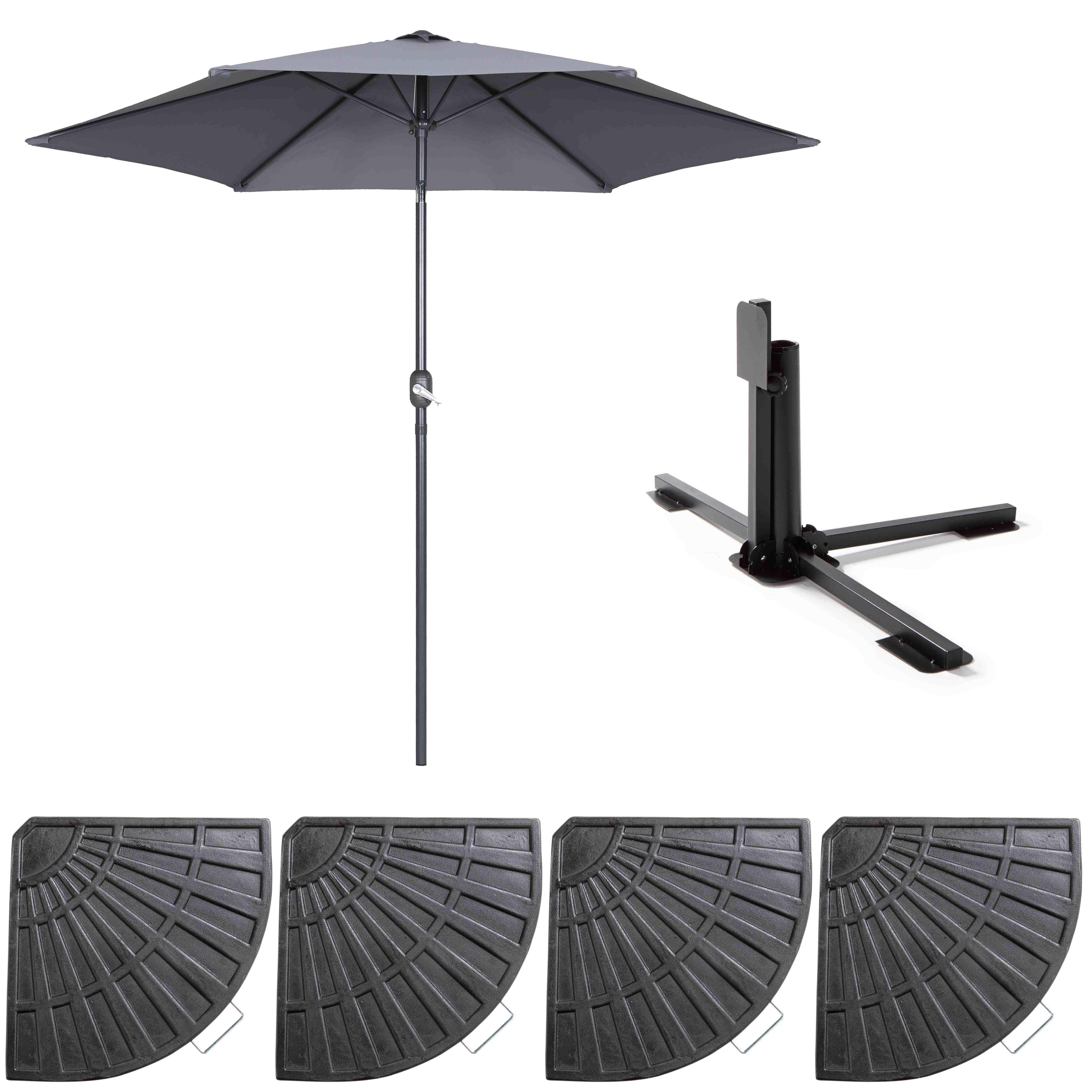 Oviala - Parasol droit inclinable 3m et 4 dalles lestées aluminium gris Matera - Oviala - Imagen 2