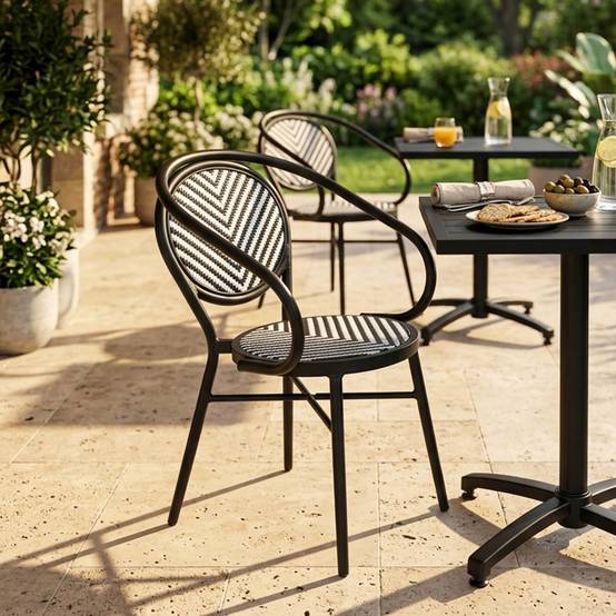 Oviala - Chaise de terrasse style bistrot parisien en aluminium et rotin noir Villiers - Oviala - Image 2