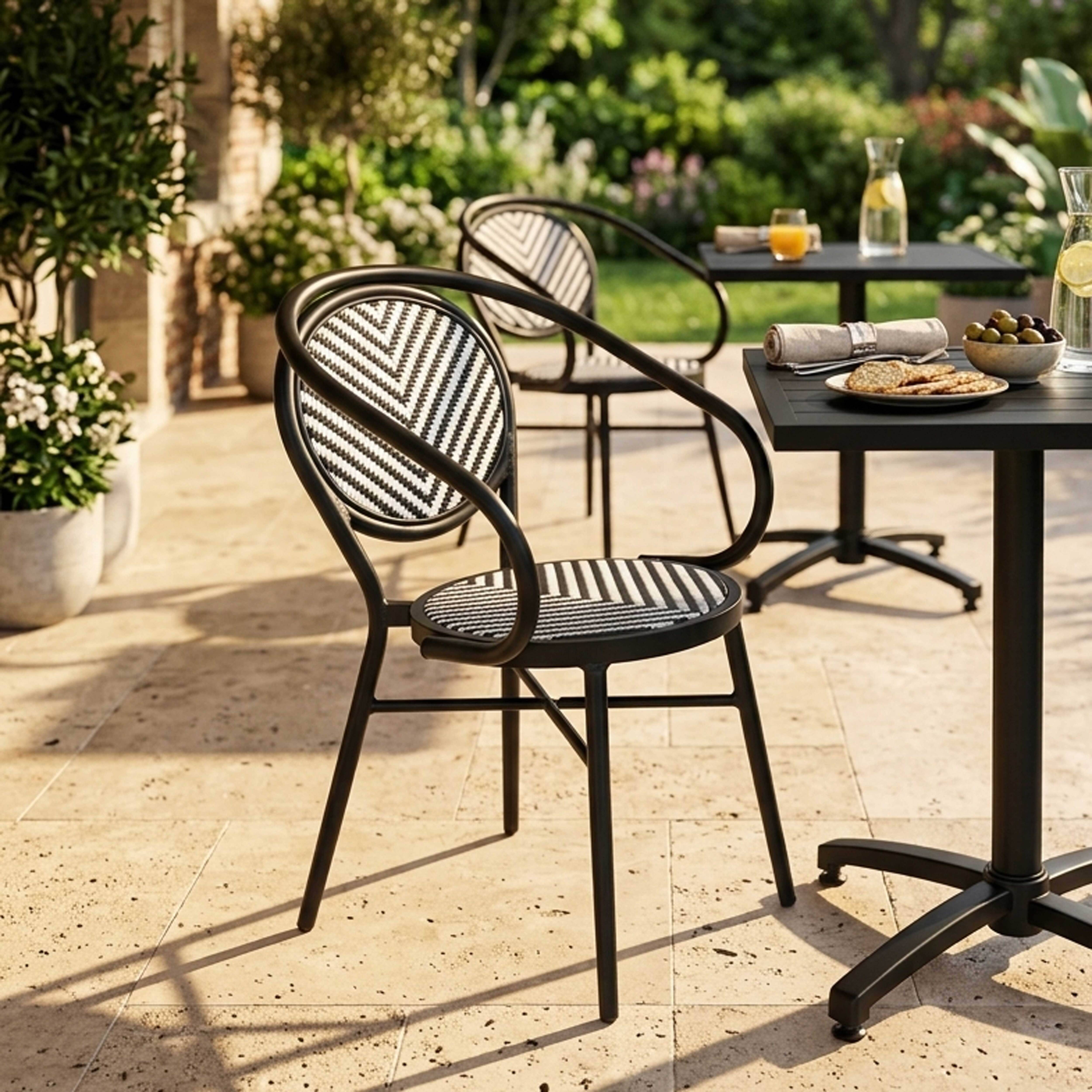Oviala - Chaise de terrasse style bistrot parisien en aluminium et rotin noir Villiers - Oviala - Image 2
