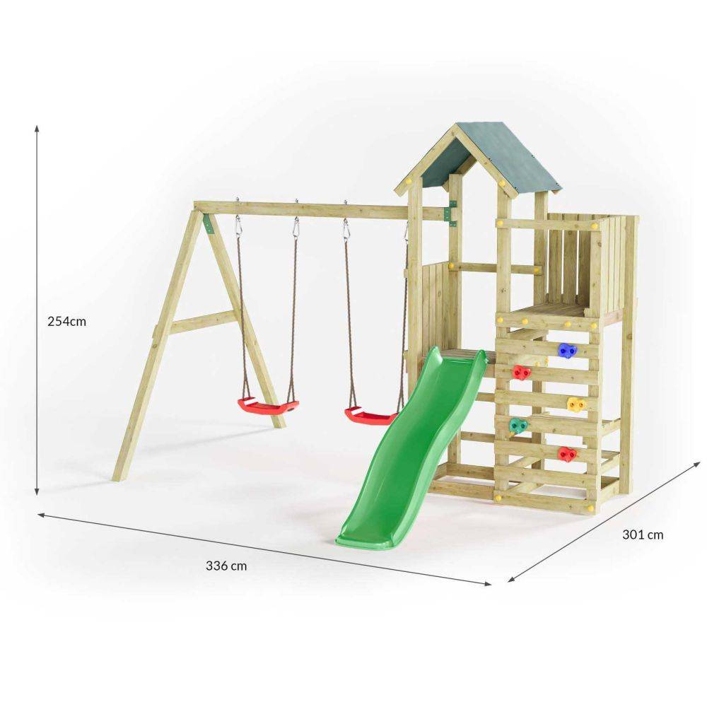 Fungoo - Structure de jeux en bois avec balançoires et toboggan Chester - Imagen 2
