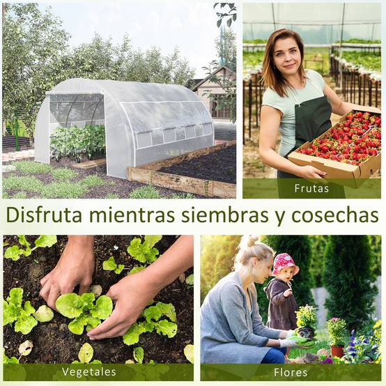 Grande Serre Tunnel 12m² Acier Galvanisé et Bâche PE avec 8 Fenêtres pour Potager 4x3x2 m Blanc - ComfortXL Outdoor Living - Image 9