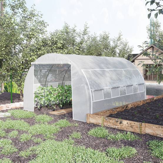 Grande Serre Tunnel 12m² Acier Galvanisé et Bâche PE avec 8 Fenêtres pour Potager 4x3x2 m Blanc - ComfortXL Outdoor Living - Image 3