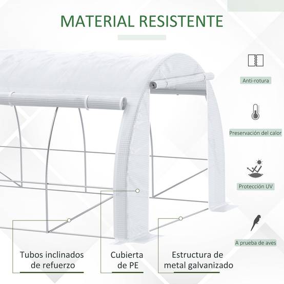 Grande Serre Tunnel 12m² Acier Galvanisé et Bâche PE avec 8 Fenêtres pour Potager 4x3x2 m Blanc - ComfortXL Outdoor Living - Image 6