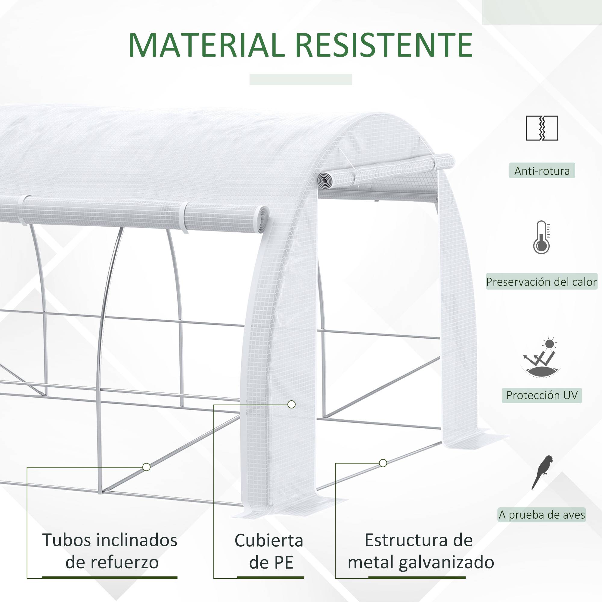 Grande Serre Tunnel 12m² Acier Galvanisé et Bâche PE avec 8 Fenêtres pour Potager 4x3x2 m Blanc - ComfortXL Outdoor Living - Image 6