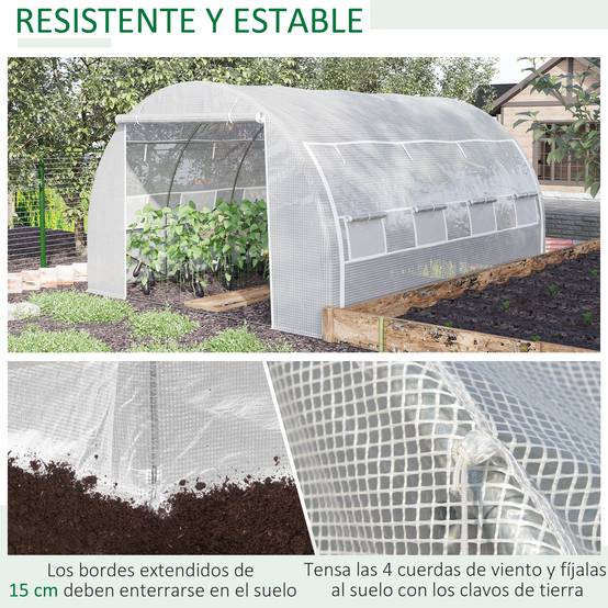 Grande Serre Tunnel 12m² Acier Galvanisé et Bâche PE avec 8 Fenêtres pour Potager 4x3x2 m Blanc - ComfortXL Outdoor Living - Image 8