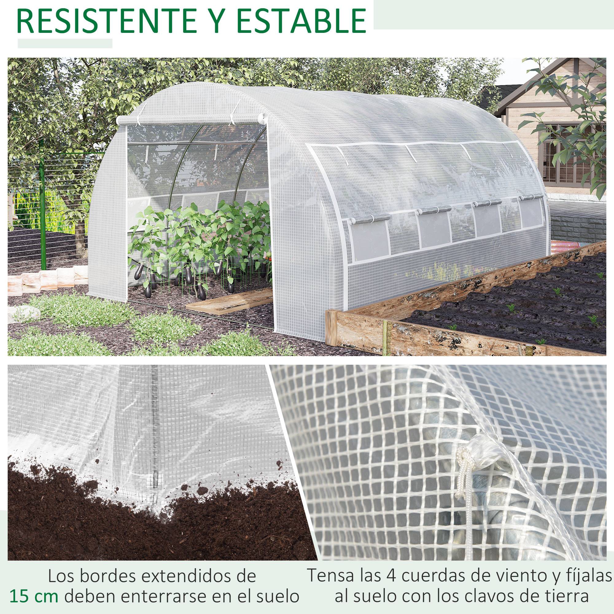 Grande Serre Tunnel 12m² Acier Galvanisé et Bâche PE avec 8 Fenêtres pour Potager 4x3x2 m Blanc - ComfortXL Outdoor Living - Image 8