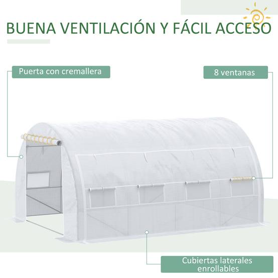 Grande Serre Tunnel 12m² Acier Galvanisé et Bâche PE avec 8 Fenêtres pour Potager 4x3x2 m Blanc - ComfortXL Outdoor Living - Image 7