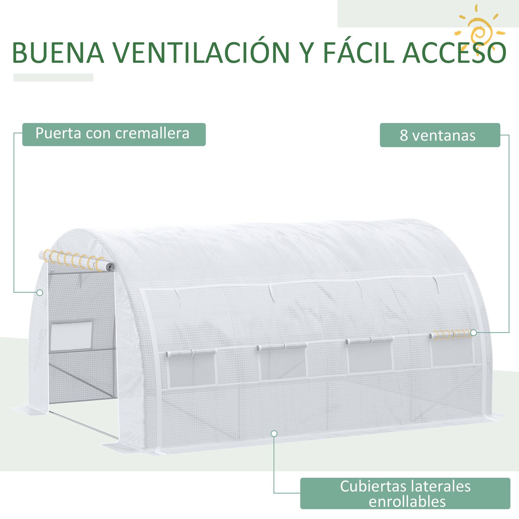 Grande Serre Tunnel 12m² Acier Galvanisé et Bâche PE avec 8 Fenêtres pour Potager 4x3x2 m Blanc - ComfortXL Outdoor Living - Image 7