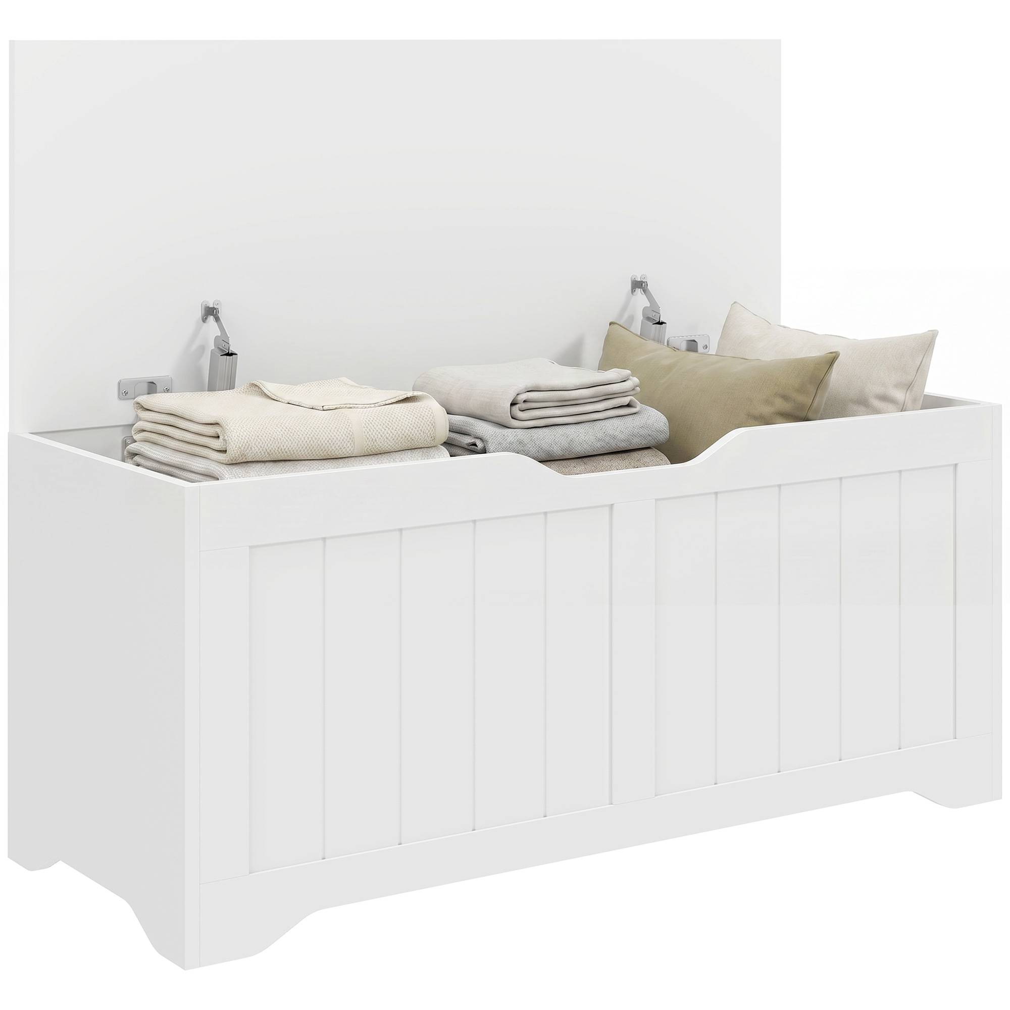 Sans Marque - Coffre de Rangement 136 L, Banc Coffre avec 2 Charnières de Sécurité et Design Sans Poignée, 100 x 40 x 45 cm, Blanc - Image 1