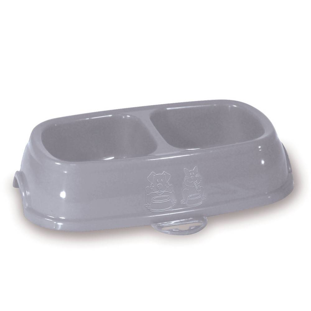Ecuelle double bol 2 x 200 ml, gris en plastique, pour chat - Imagen 3