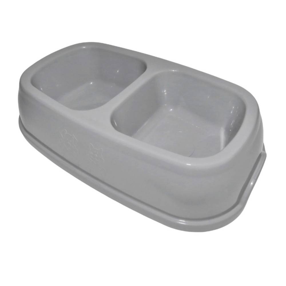 Ecuelle double bol 2 x 200 ml, gris en plastique, pour chat - Image 1