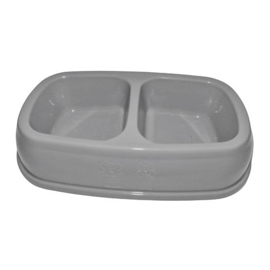 Ecuelle double bol 2 x 200 ml, gris en plastique, pour chat - Image 2