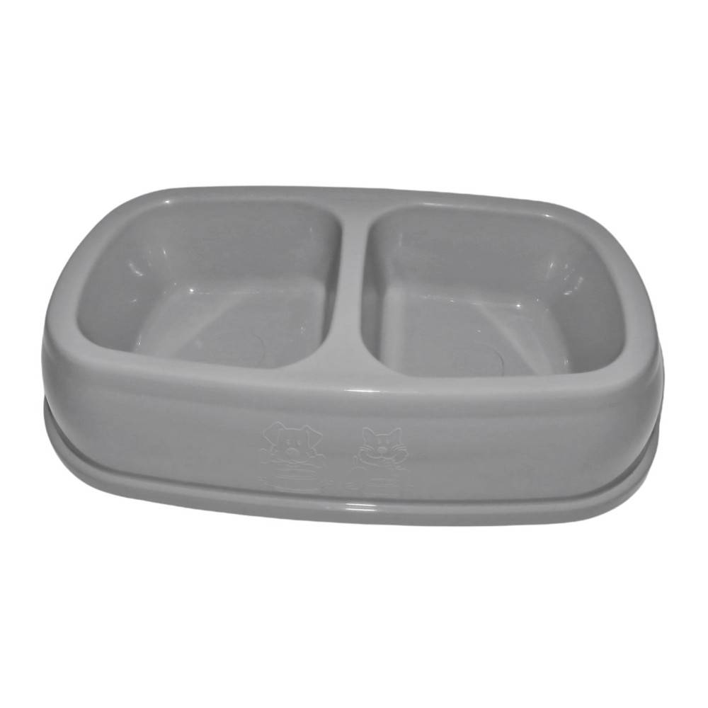 Ecuelle double bol 2 x 200 ml, gris en plastique, pour chat - Imagen 2