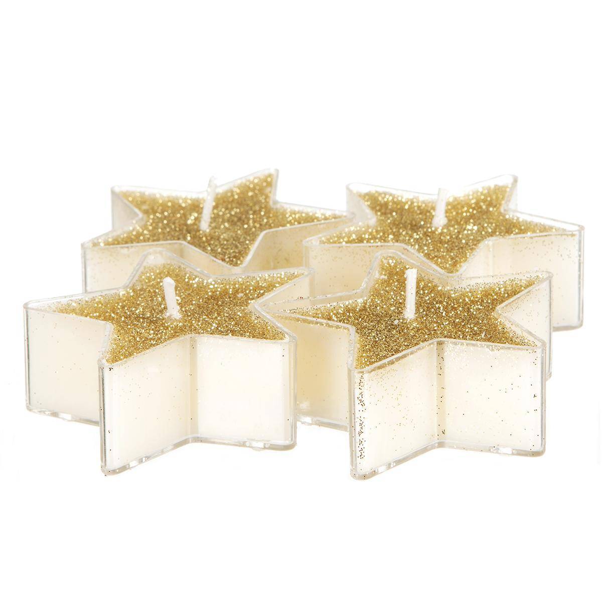 Fééric Lights & Christmas - Lot de 4 bougies chauffe-plats étoiles pailletées 24 gr or - Feeric Lights & Christmas