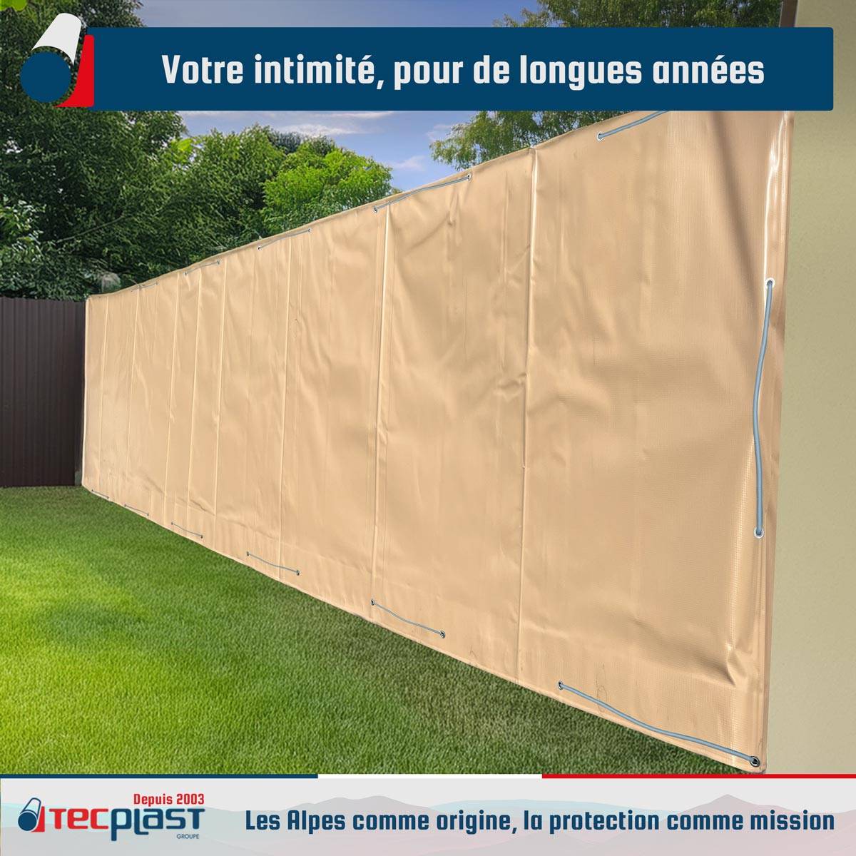 Bâche Brise Vue Beige foncé 3x3 m LP506BV - Garantie 5 ans - Brise vent occultant en PVC - Pare vue jardin TECPLAST - Imagen 2