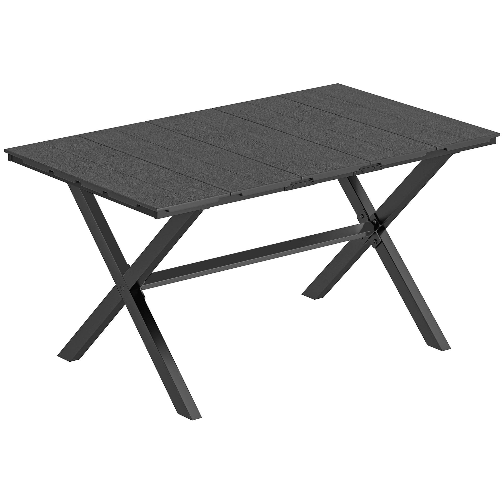 Outsunny - Table de jardin rectangulaire design 4-6 pers. piètement croisé plateau effet bois noir