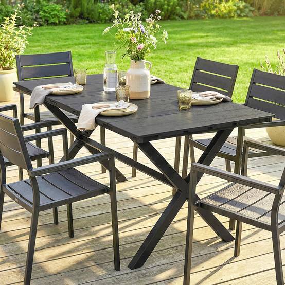 Outsunny - Table de jardin rectangulaire design 4-6 pers. piètement croisé plateau effet bois noir - Image 4