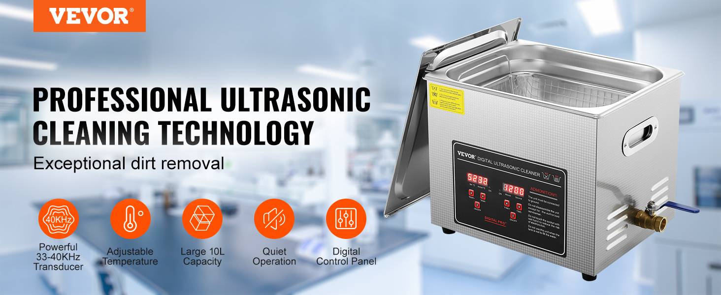 Vevor - VEVOR Nettoyeur ultrasons 10L avec chauffage et minuterie, temps réglable 0-30 min, numérique LED. - Image 9