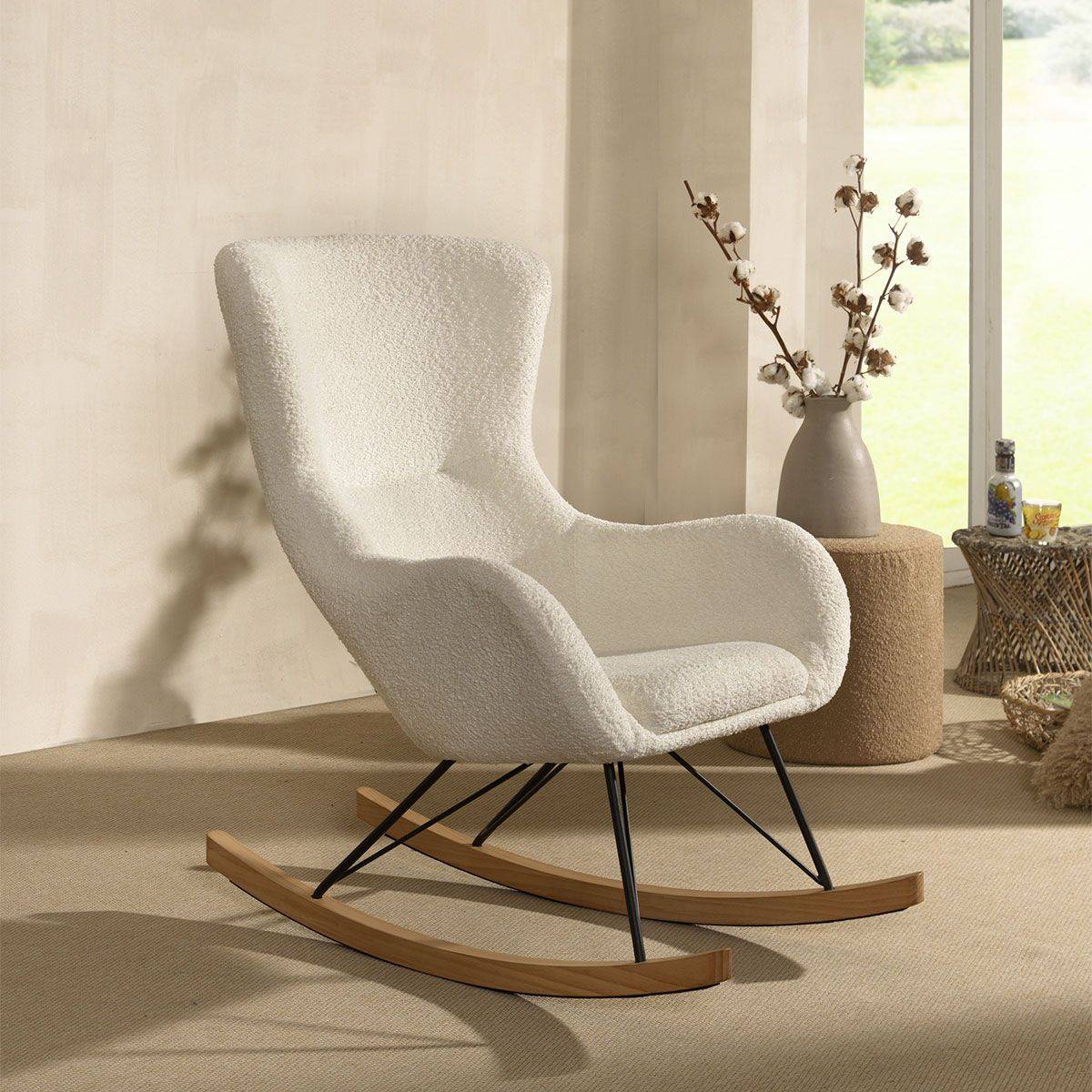Paris Prix - Fauteuil à Bascule Bouclette "Rocky" 101cm Blanc - Image 2