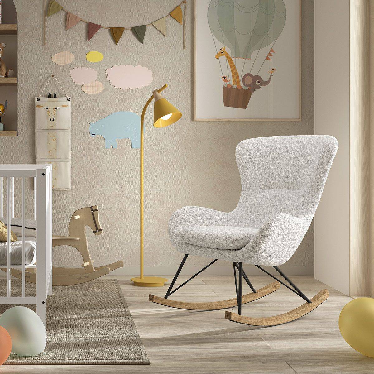 Paris Prix - Fauteuil à Bascule Bouclette "Rocky" 101cm Blanc - Image 3