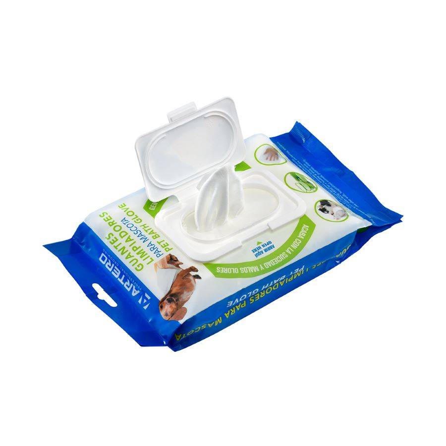 Artero Gants De Toilettage Plis Plas. Gants humides à utiliser et jeter pour le nettoyage de votre animal de compagnie. - Image 1