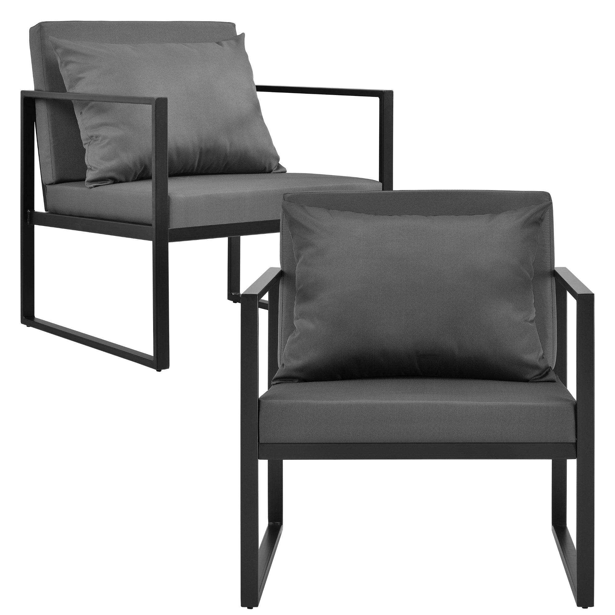 Helloshop26 - Salon de jardin ensemble de jardin table basse avec canapé et chaises extérieures métal verre polyester noir - Imagen 2