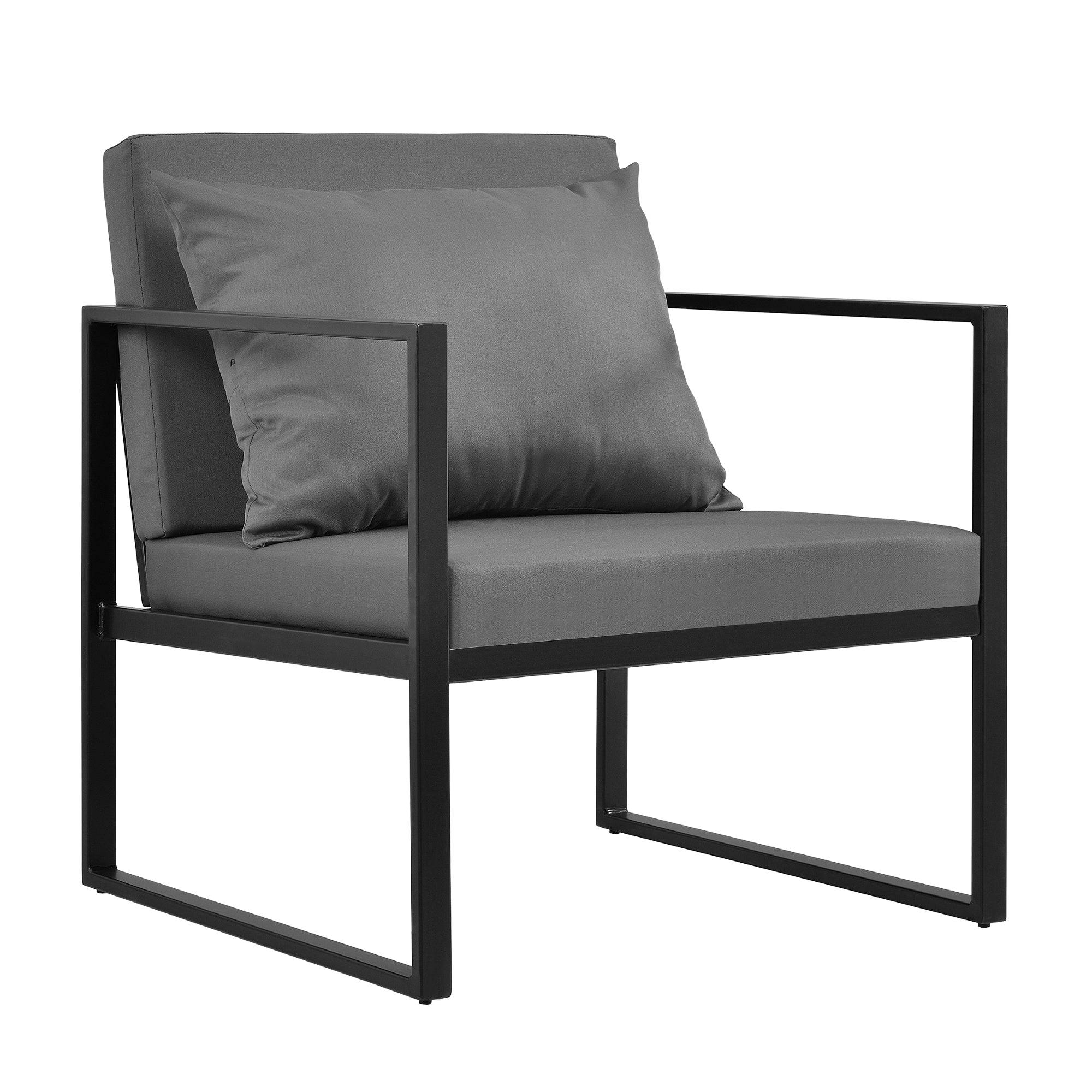 Helloshop26 - Salon de jardin ensemble de jardin table basse avec canapé et chaises extérieures métal verre polyester noir - Imagen 3