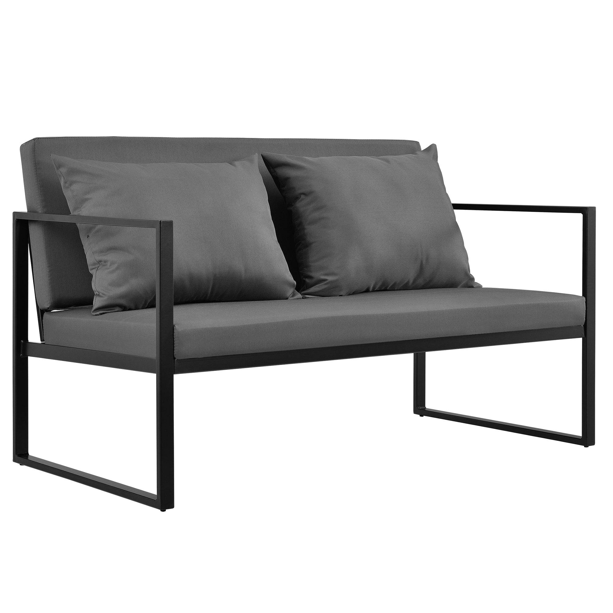 Helloshop26 - Salon de jardin ensemble de jardin table basse avec canapé et chaises extérieures métal verre polyester noir - Imagen 4