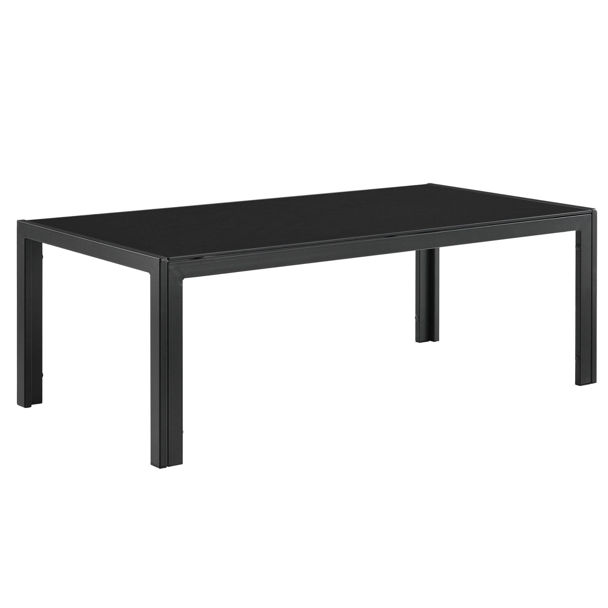 Helloshop26 - Salon de jardin ensemble de jardin table basse avec canapé et chaises extérieures métal verre polyester noir - Imagen 5