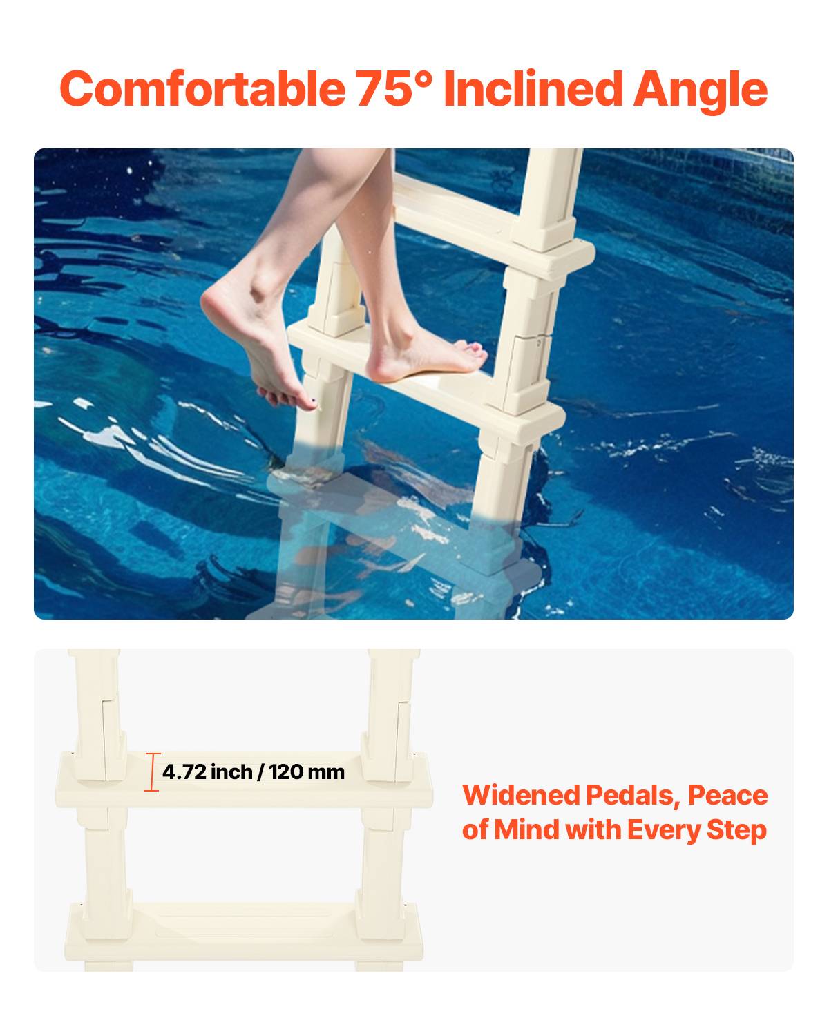 Vevor - VEVOR Échelle piscine inclinée plastique 5 marches anti-dérap., ch.136kg, piscines 122-137cm, int/ext. - Image 4
