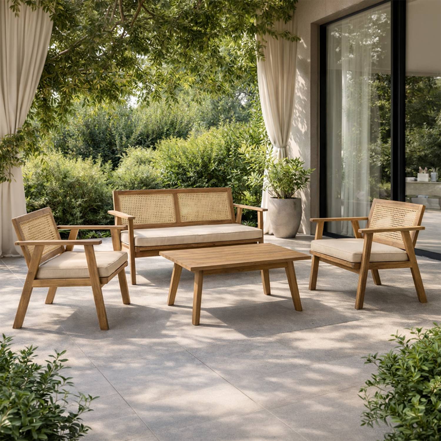 Salon de jardin 4 places en acacia et cannage HANOI - Image 2