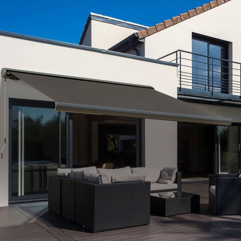 Store banne motorisé coffre intégral aluminium terrasse protection UV 3x2,5m gris foncé - ComfortXL Outdoor Living - Image 1