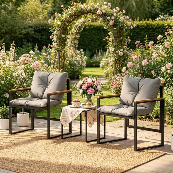 2 fauteuils + table verre – style moderne, solide, prêt pour le jardin - Image 3