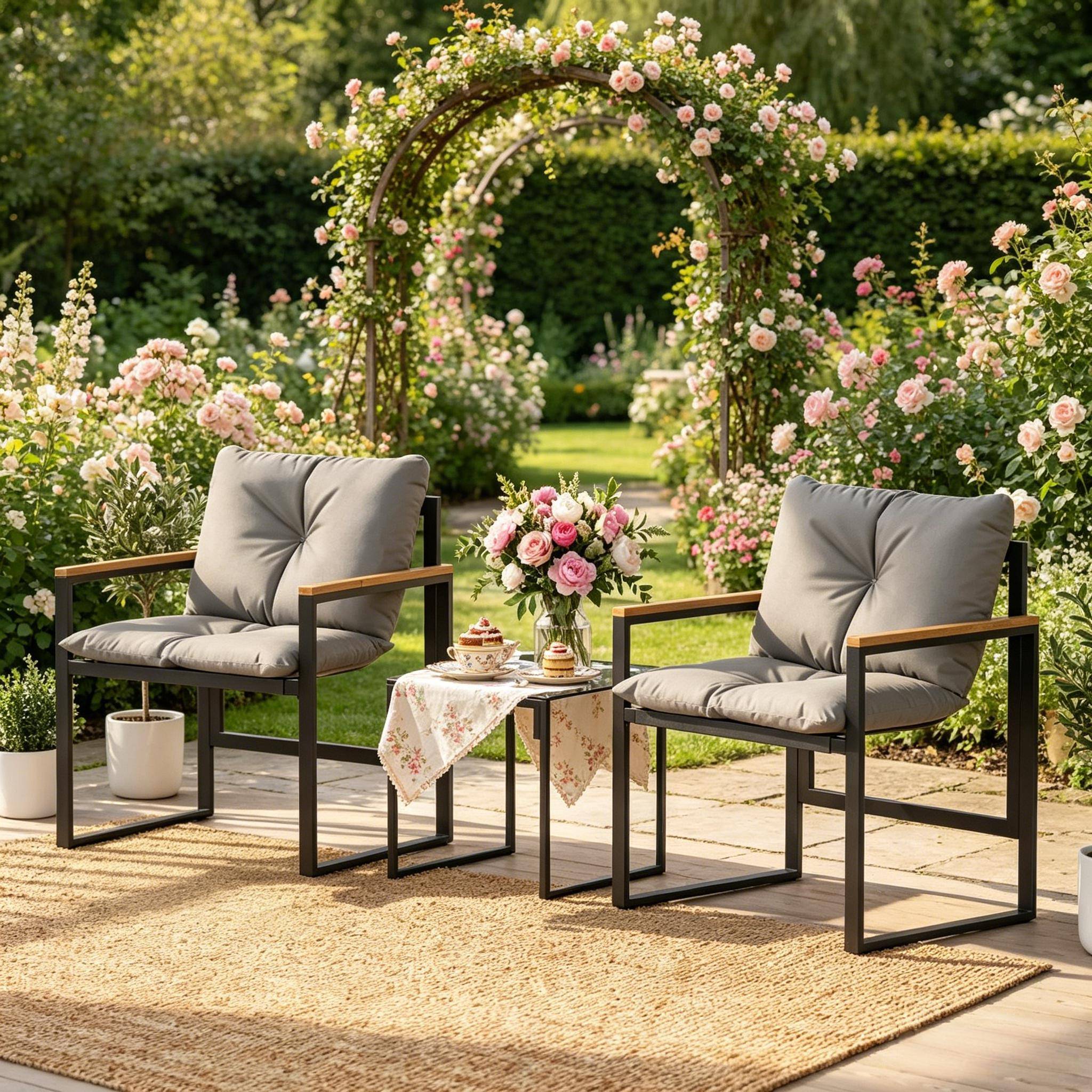 2 fauteuils + table verre – style moderne, solide, prêt pour le jardin - Image 3