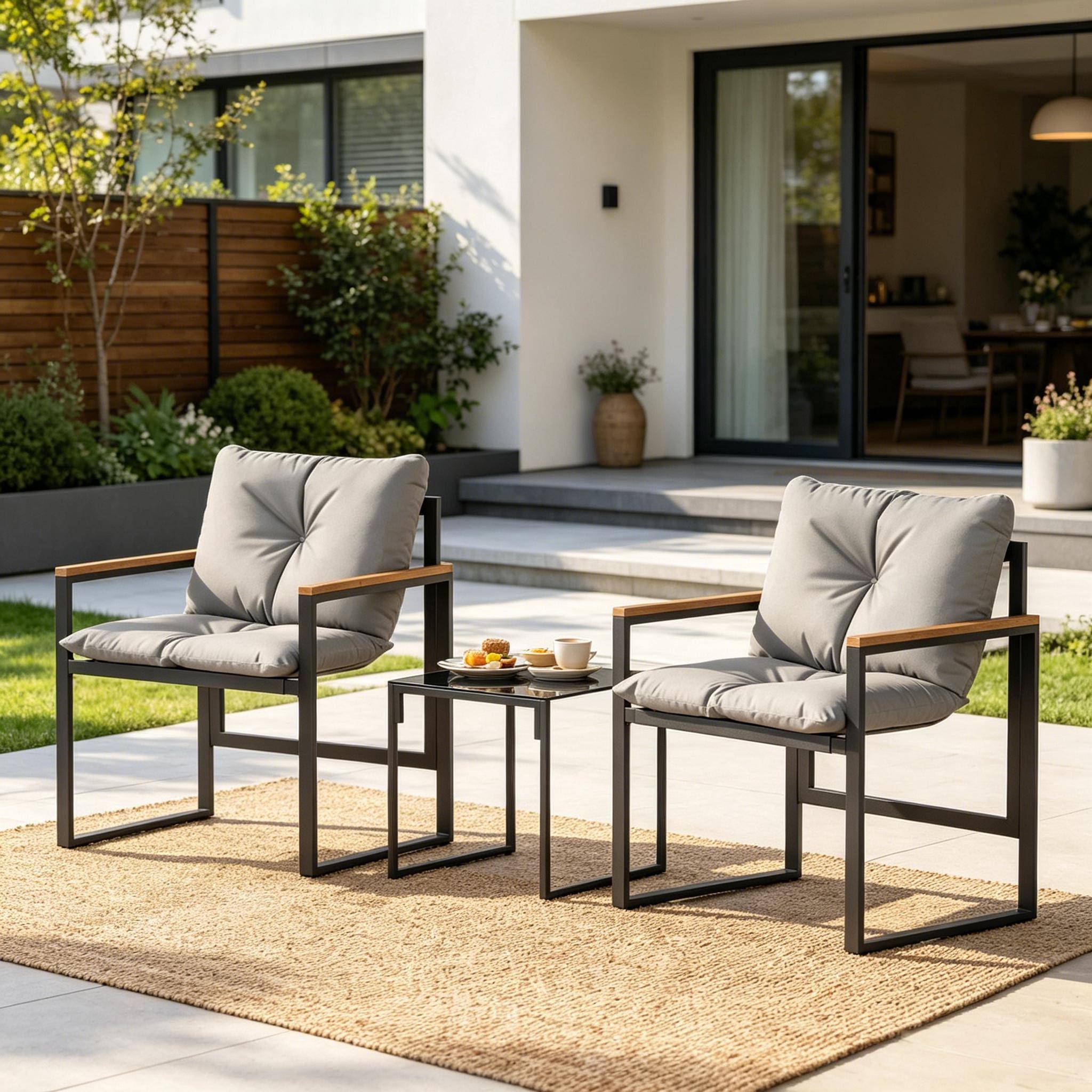 2 fauteuils + table verre – style moderne, solide, prêt pour le jardin - Image 5