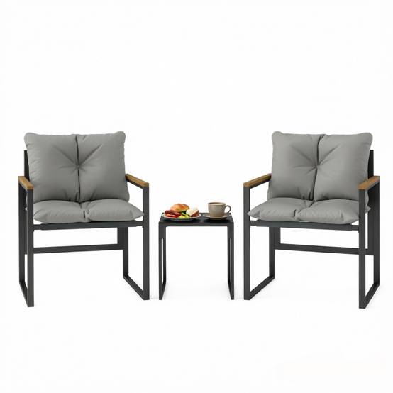 2 fauteuils + table verre – style moderne, solide, prêt pour le jardin - Image 1