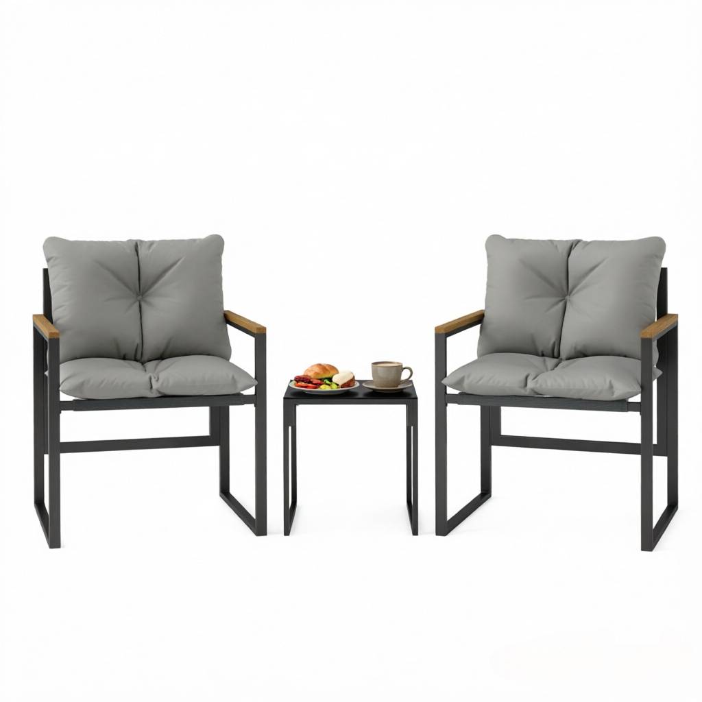 2 fauteuils + table verre – style moderne, solide, prêt pour le jardin - Image 1