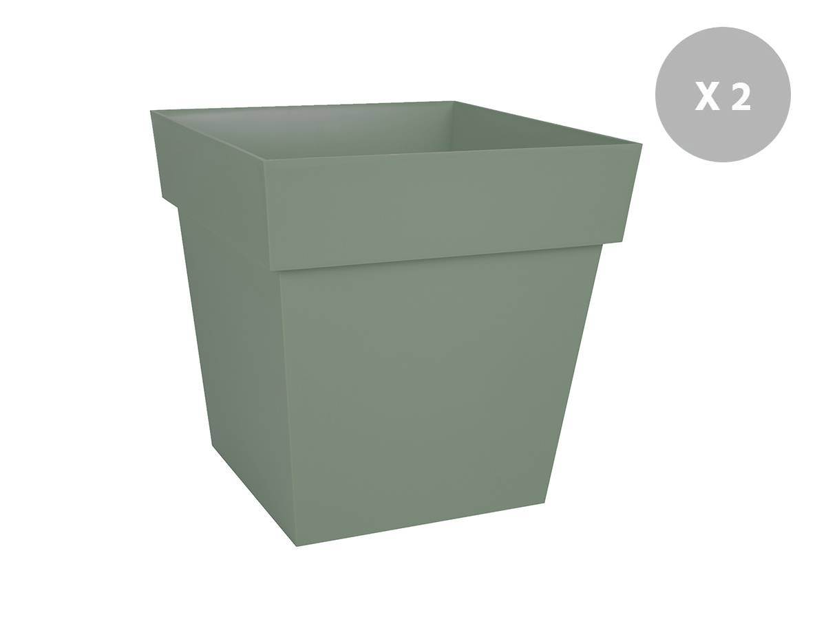Eda - Lot de 2 pots de fleur carré Toscane 39 x H.39 cm - Vert laurier