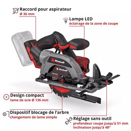 Einhell - Scie circulaire portative sans fil - TP-CS 18/136-C Li BL-Solo - Ø 136 mm - Profondeur de coupe 51 mm - Brushless - Einhell - Image 4