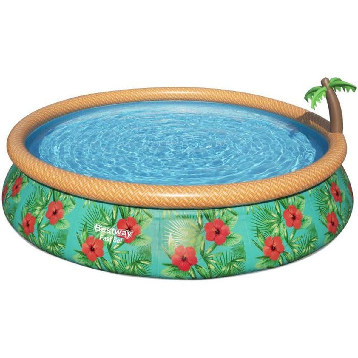 Bestway - Piscine hors-sol autoportante Fast Set ronde 457 x 84 cm, bord gonflable, filtration cartouche, fontaine cocotier - Bestway - Image 1